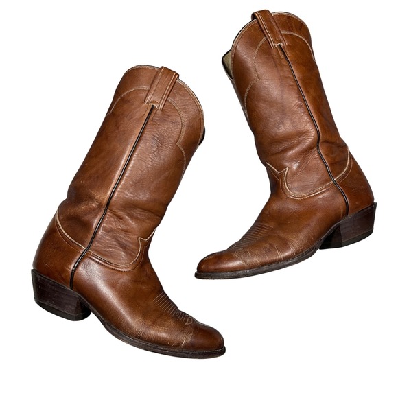 Tony Lama Other - 70s Tony Lama Cognac Brown Leather Western Cowboy Boots Made in USA Size 9 VTG